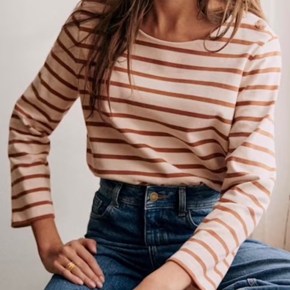 SEZANE Colette Mariniere- Color  Ecru & Camel, in Size XL - Picture 1 of 6